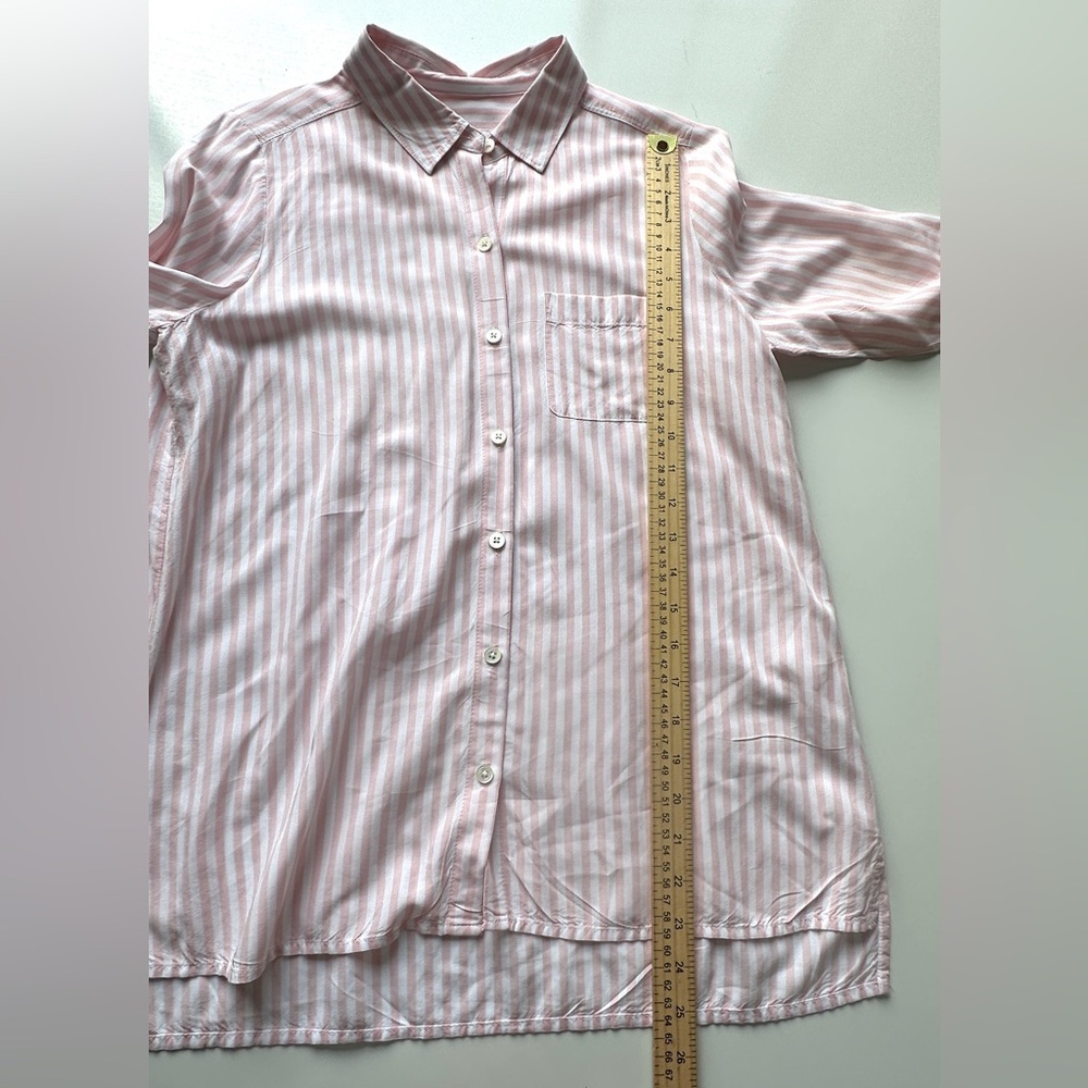 J. Jill Petite Pink White Stripe Lightweight Roll Tab Button Up Shirt Women’s PS - Picture 5 of 6